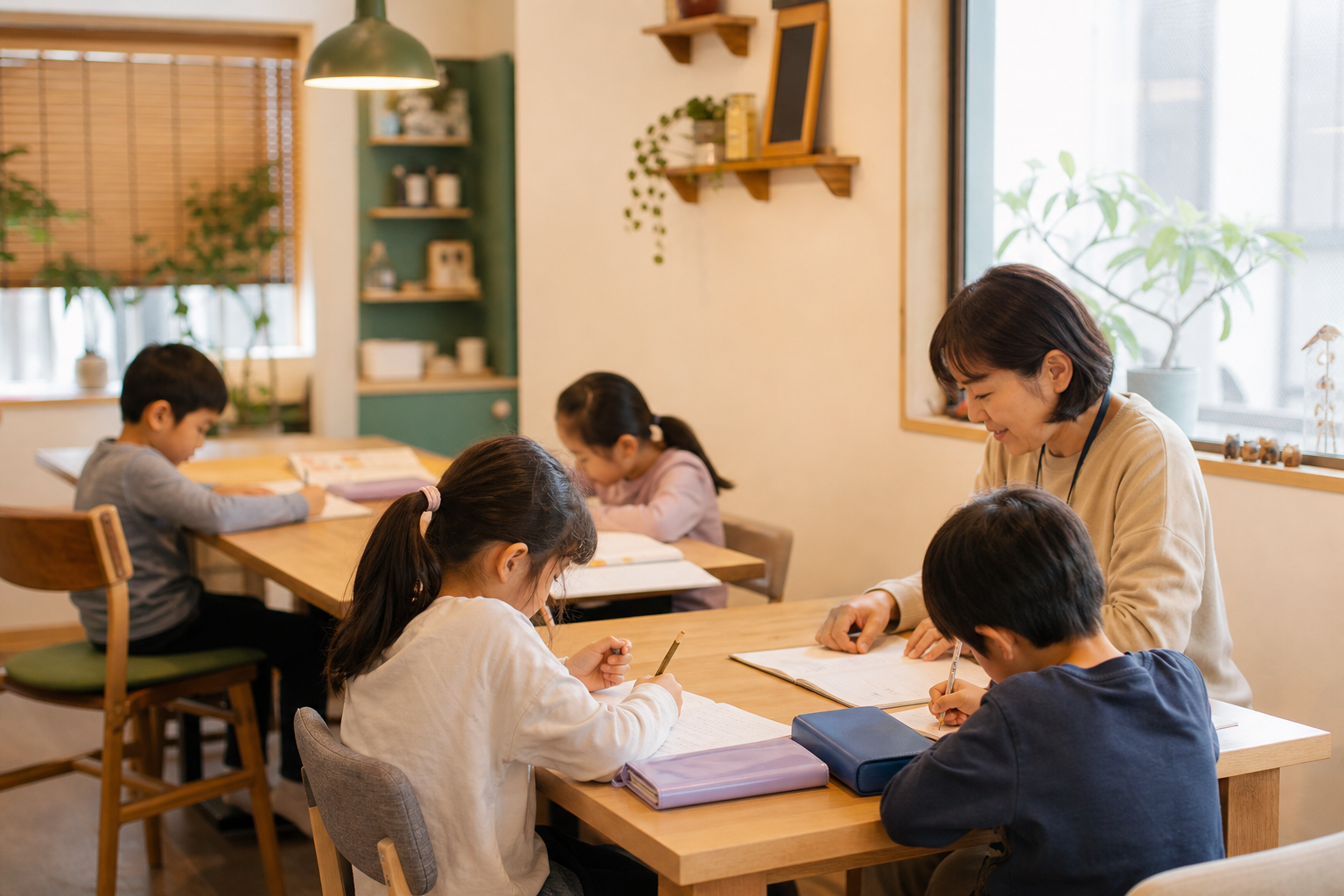 元小学校教師が子どもたちの宿題を見守る空間のイメージ